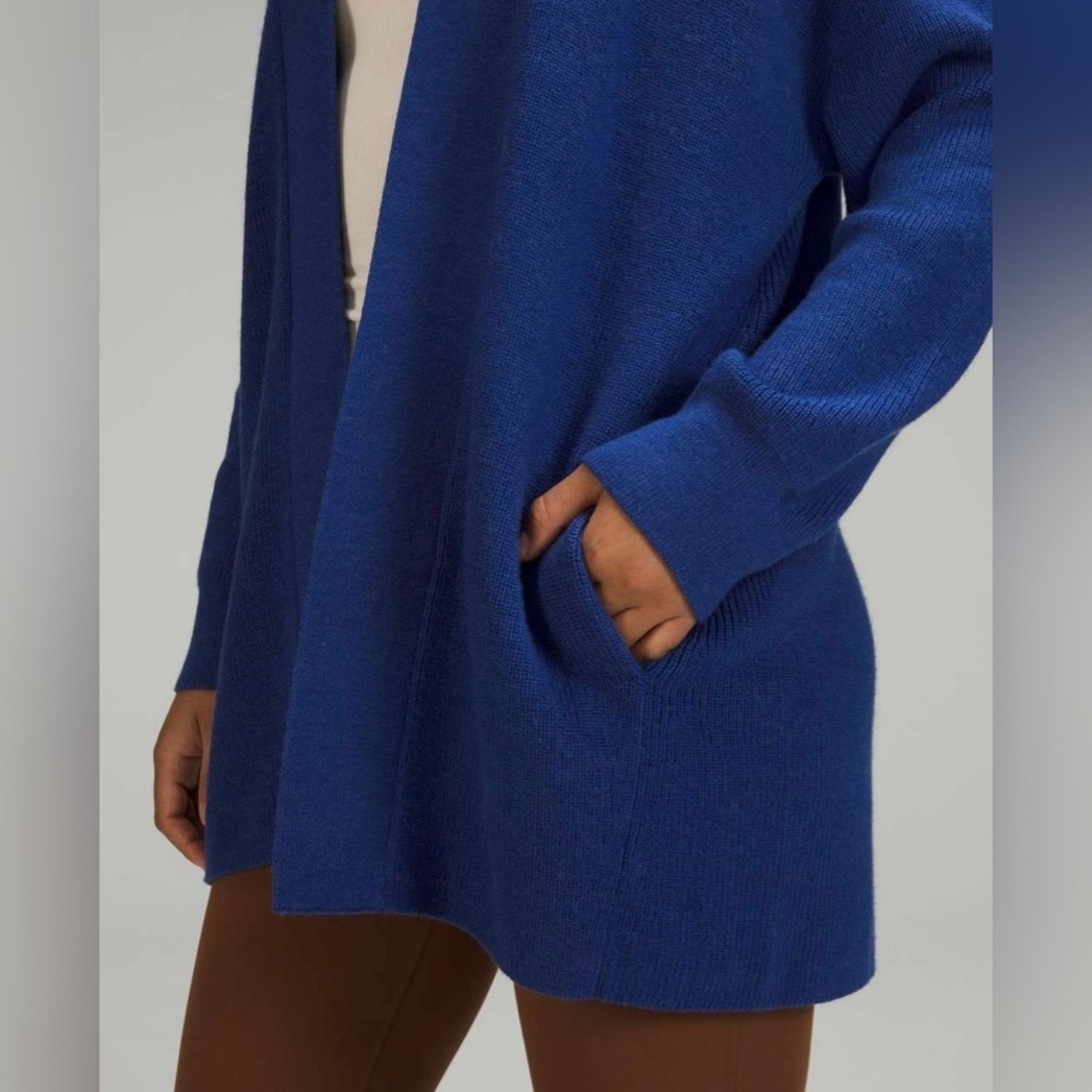 Lululemon Merino Wool-Blend Ribbed Long Wrap Sweater, Psychic Royal Blue, Size 8 - Picture 8 of 8